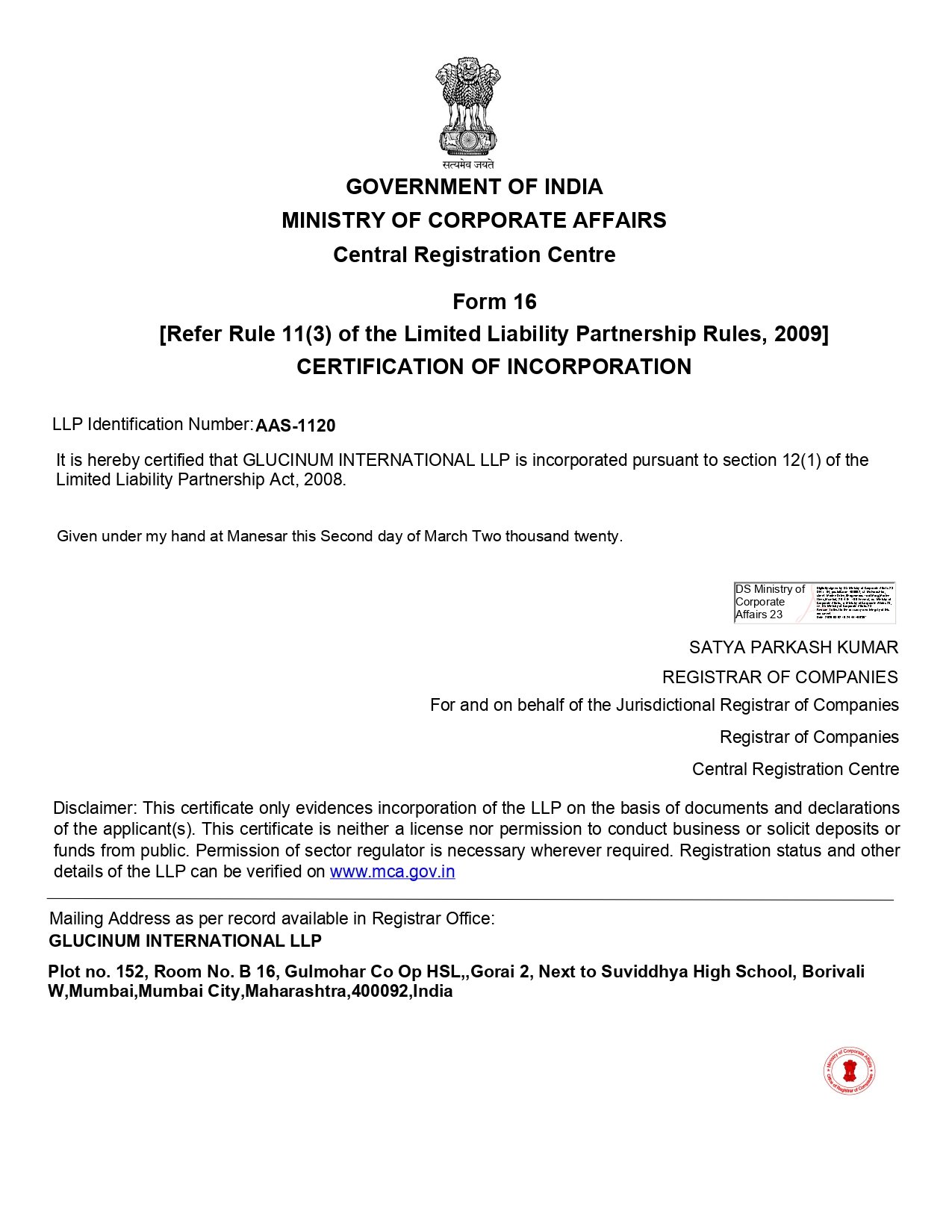 Certificate of Incorporation